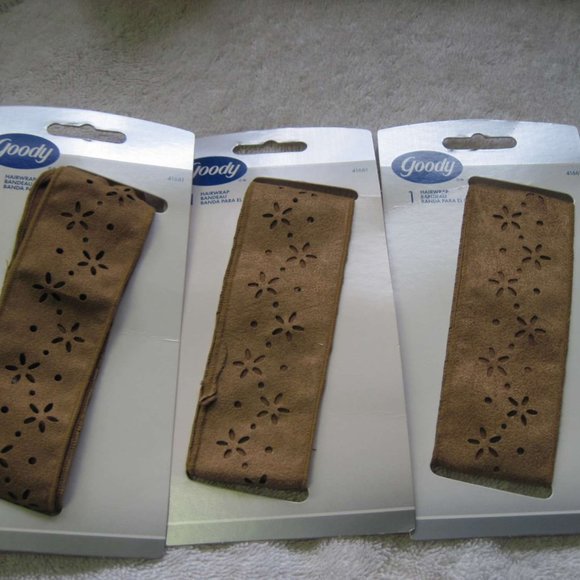 1 Brown Suede Feel Goody Hair Wrap Flower Cut Outs 2002 Product Head Band Hippie - Picture 2 of 3